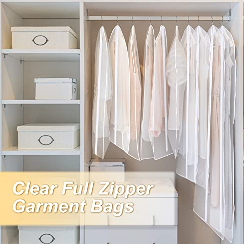 Shappy 20 Pcs Clear Garment Bag for Clothes Hanging Suit Bags Storage Lightweight PEVA Dust Cover Breathable Full Zipper Closet with 4 Drawstring Travel Shoe Organizer