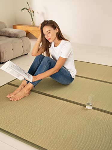 MustMat Tatami Mat Rush Grass Tatami Mattress Japanese Traditional Foldable (Full_xl-55"x82")