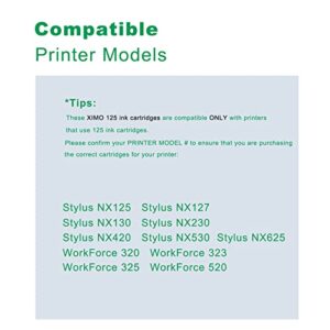 XIMO Remanufactured Ink Cartridge Replacement for Epson 125 T125 for Stylus NX125 NX127 NX230 NX420 NX530 NX625 Workforce 320 323 325 520 Printer，4 Pack (1 Black 1 Cyan1 Magenta 1 Yellow),