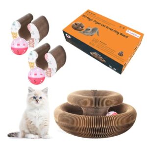 Magic Organ Cat Scratching Board, 2PC Cat Toys, Interactive Scratch Pad Cat Toy with Toy Bell Ball, Stretchy Cat Accordion Toy for Kitty & Cat Lovers Gifts (2PCS)