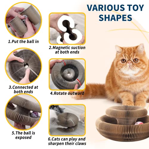 Magic Organ Cat Scratching Board, 2PC Cat Toys, Interactive Scratch Pad Cat Toy with Toy Bell Ball, Stretchy Cat Accordion Toy for Kitty & Cat Lovers Gifts (2PCS)