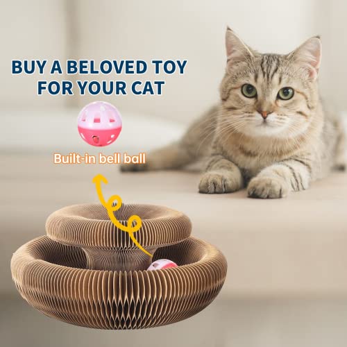 Magic Organ Cat Scratching Board, 2PC Cat Toys, Interactive Scratch Pad Cat Toy with Toy Bell Ball, Stretchy Cat Accordion Toy for Kitty & Cat Lovers Gifts (2PCS)