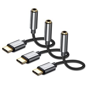 veecoh usb type c to 3.5mm female headphone jack adapter 3-pack, usb c to aux audio dongle cable cord with dac chip for samsung galaxy s22 s21 s20 pixel 6/5/4 xl note 20 10 plus ipad pro mate 30 pro