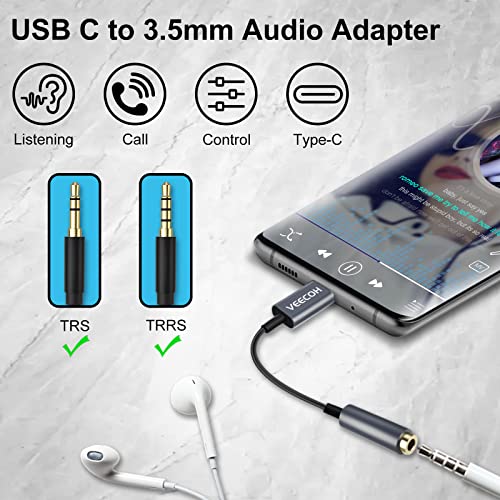 VEECOH USB Type C to 3.5mm Female Headphone Jack Adapter 3-Pack, USB C to AUX Audio Dongle Cable Cord with DAC Chip for Samsung Galaxy S22 S21 S20 Pixel 6/5/4 XL Note 20 10 Plus iPad Pro Mate 30 Pro