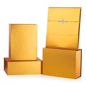 large gift box 13.3x9.6x4.9 inches,collapsible gift box with magnetic lid,sturdy gift packaging decorative boxes for for wedding, party, birthday, bridesmaid proposal boxes, groomsman boxes(gold,textured finsh)