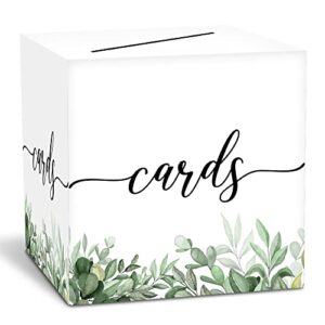 zedev greenery floral card box, reception box for baby shower, wedding, bridal shower, engagement, birthday party game supplies, decorations, set of 1(box-15)