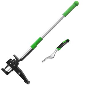 soyus weeder puller standing weed puller tool stand up heavy duty garden tool with 39" long handle, 4 claws stainless steel, high strength foot pedal, comfort soft grip without bending
