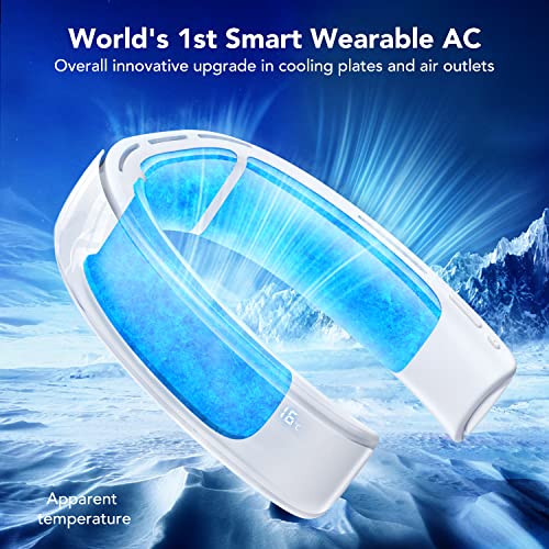 iSwift Metaura Pro Personal Air Conditioner, [Truly Cool Wind] [AI Temperature Control] Wireless Smart Rechargeable AC, Wearable Wrap-around Bladeless Neck Fan, Portable Fan for Travel (Glacier White)