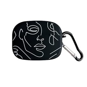 compatible with apple airpods pro earphone case for pro 2 art abstract line face design headphone case cute silicone charging box with keychain for airpods pro/pro2 - black