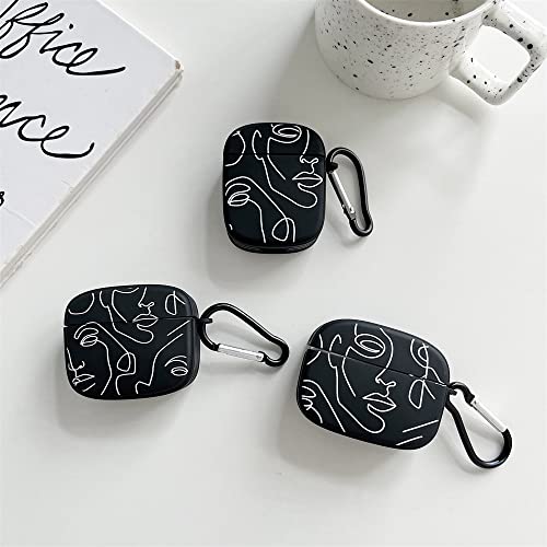 Compatible with Apple Airpods Pro Earphone Case for Pro 2 Art Abstract Line Face Design Headphone Case Cute Silicone Charging Box with Keychain for Airpods Pro/Pro2 - Black