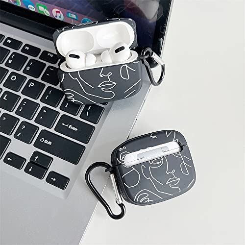 Compatible with Apple Airpods Pro Earphone Case for Pro 2 Art Abstract Line Face Design Headphone Case Cute Silicone Charging Box with Keychain for Airpods Pro/Pro2 - Black