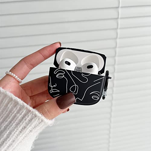 Compatible with Apple Airpods Pro Earphone Case for Pro 2 Art Abstract Line Face Design Headphone Case Cute Silicone Charging Box with Keychain for Airpods Pro/Pro2 - Black