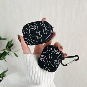 Compatible with Apple Airpods Pro Earphone Case for Pro 2 Art Abstract Line Face Design Headphone Case Cute Silicone Charging Box with Keychain for Airpods Pro/Pro2 - Black