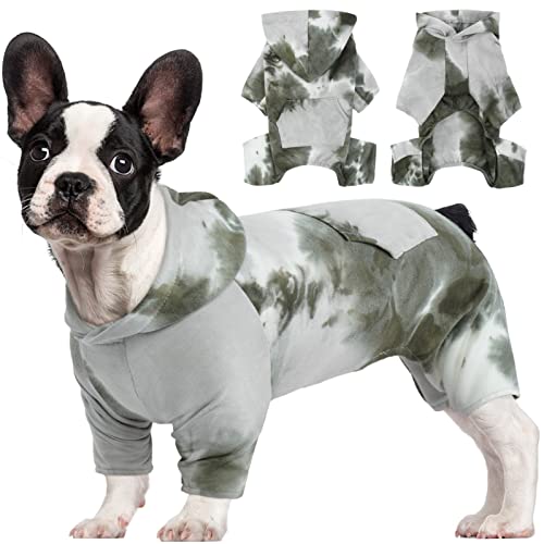 Kuoser Dog Pajamas, 4 Legs Tie-Dye Dog Clothes for Cold Weather, Lightweight Puppy Hoodie Pet Sweatshirt Doggie Hooded Outfits Warm Pet Apparel Holiday Costumes for Small & Medium Dogs Cats XXS-XL