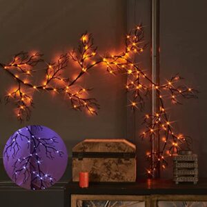 litbloom halloween garland lights 8 functions 120 orange and purple bi-color fairy lights, lighted black garland battery operated for fall halloween decor inside outdoor