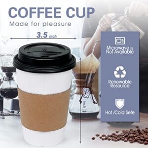 Ginkgo [100 Pack 16 oz Disposable Coffee Cups with Lids and Sleeves - To Go Coffee Cups for Hot & Cold Drinks