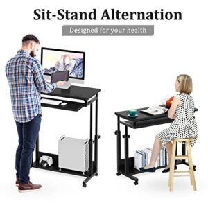 TRIBESIGNS WAY TO ORIGIN Mobile Portable Desk with Wheels, Height Adjustable Laptop Table Standing Rolling Computer Desk, Small Standup Desk with Keyboard Tray for Sofa and Bed, Home, Office, Black