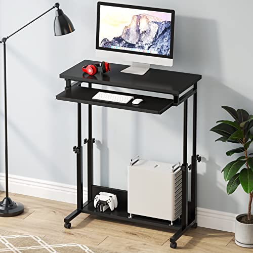 TRIBESIGNS WAY TO ORIGIN Mobile Portable Desk with Wheels, Height Adjustable Laptop Table Standing Rolling Computer Desk, Small Standup Desk with Keyboard Tray for Sofa and Bed, Home, Office, Black