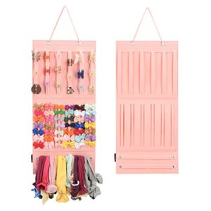 hanging hair claw clips organizer for girls, hair bows organizer storage holder, butterfly jaw clips display stand holder for wall, door, closet (pink)