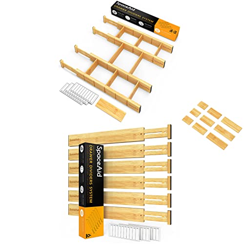 SpaceAid Bamboo Drawer Dividers with Inserts 4 Dividers with 9 Inserts (17-22 in) 6 Dividers (17-22 in) Inserts, 3 Sizes, 9 Pack