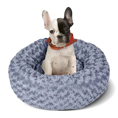 PAWOLOGY Ultra Calming Cuddler Plush Donut Beds, Beanbag Style Ball Bed, Non-Slip Bottom,Washable, for Dogs/Cats/Small Animal, 23 inch, Dark Grey