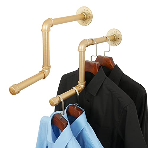 AddGrace Pipe Clothing Rack 2Pack 18Inch Detachable Garment Rack DIY Wall Mounted Industrial Pipe Clothing Hanging Rack for Home and Clothing Store (Gold) 46cm