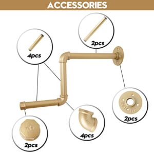 AddGrace Pipe Clothing Rack 2Pack 18Inch Detachable Garment Rack DIY Wall Mounted Industrial Pipe Clothing Hanging Rack for Home and Clothing Store (Gold) 46cm