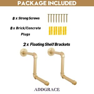 AddGrace Pipe Clothing Rack 2Pack 18Inch Detachable Garment Rack DIY Wall Mounted Industrial Pipe Clothing Hanging Rack for Home and Clothing Store (Gold) 46cm