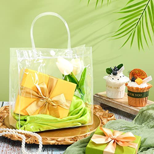 Saintrygo 80Pcs Clear Plastic Gift Bags with Handles Small Transparent PVC Gift Bags Reusable Tote Bags for Shopping Wedding Favor(7.9 x 7.9 x 3.2 Inch)