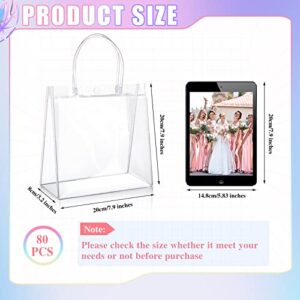 Saintrygo 80Pcs Clear Plastic Gift Bags with Handles Small Transparent PVC Gift Bags Reusable Tote Bags for Shopping Wedding Favor(7.9 x 7.9 x 3.2 Inch)