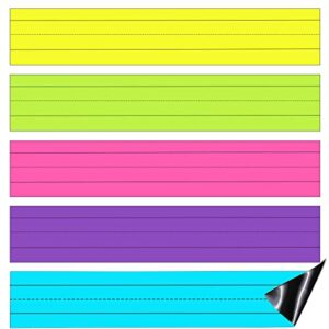 5 pack magnetic sentence strips, 24 x 3 inch, magnetic dry erase sentence strips, lined magnetic strips, reusable classroom learning tool for whiteboard learning teacher (multi color)