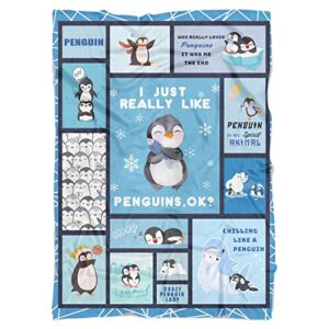 Cute Penguin Throw Blanket Warm Super Soft Micro Flannel Blanket for Bed Sofa Plane/Living Room Decor 60x80 Inch