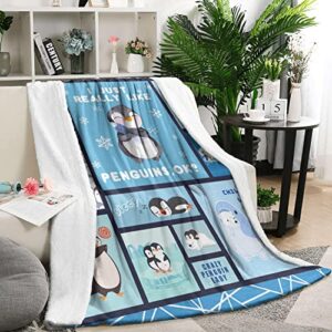 Cute Penguin Throw Blanket Warm Super Soft Micro Flannel Blanket for Bed Sofa Plane/Living Room Decor 60x80 Inch