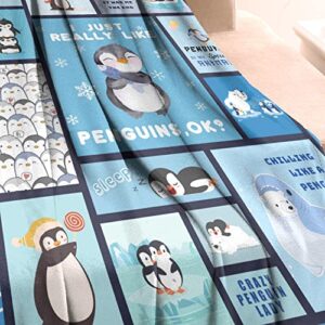 Cute Penguin Throw Blanket Warm Super Soft Micro Flannel Blanket for Bed Sofa Plane/Living Room Decor 60x80 Inch