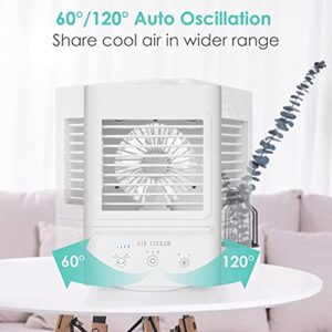 Portable Air Conditioner, 5000mAh Rechargeable Battery Operated 120°Auto Oscillation Personal Mini Air Cooler with 3 Wind Speeds, 3 Cooling Levels, Perfect for Office Desk, Dorm, Bedroom and Outdoors