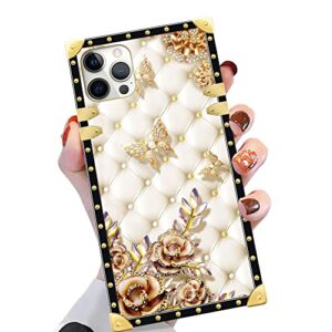 yuning419 case compatible with iphone 13 pro max,1 diamond butterfly 13 pro max case for girls,luxury square soft tpu shockproof protective hard pc case for iphone 13 pro max 6.7 inch