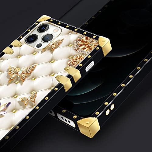 Yuning419 Case Compatible with iPhone 13 Pro Max,1 Diamond Butterfly 13 Pro Max Case for Girls,Luxury Square Soft TPU Shockproof Protective Hard PC Case for iPhone 13 Pro Max 6.7 inch