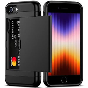 nvollnoe for iphone se case 2022/iphone se 2020/7/8 case with card holder heavy duty protective dual layer shockproof hidden card slot slim wallet case for iphone se 3rd/2nd/7/8-4.7''(black)