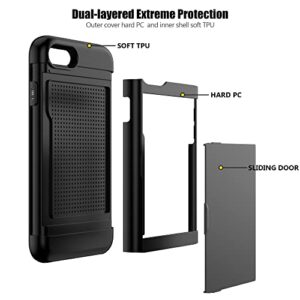 Nvollnoe for iPhone SE Case 2022/iPhone SE 2020/7/8 Case with Card Holder Heavy Duty Protective Dual Layer Shockproof Hidden Card Slot Slim Wallet Case for iPhone SE 3rd/2nd/7/8-4.7''(Black)