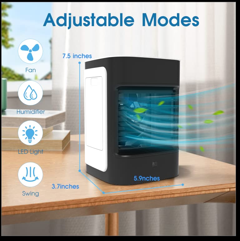 Air Conditioner AC Unit Chill, Evaporative Air Conditioner Cooler Portable Mini, Bass Portable, 4000mAh Battery, 3 Functions in 1 LED Humidification , 3 Speed 230ML Water Store Desk Fan For Room Office Outdoor