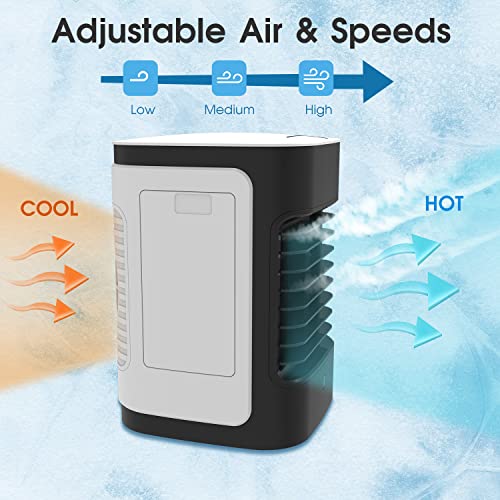 Air Conditioner AC Unit Chill, Evaporative Air Conditioner Cooler Portable Mini, Bass Portable, 4000mAh Battery, 3 Functions in 1 LED Humidification , 3 Speed 230ML Water Store Desk Fan For Room Office Outdoor