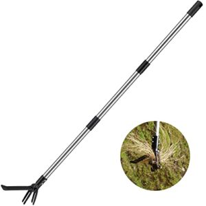 weed puller tool, stand up weeder puller heavy duty with 4-claw steel head, gardening hand weed remover tools for yard lawn care, 5ft