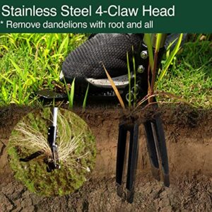 Weed Puller Tool, Stand Up Weeder Puller Heavy Duty with 4-Claw Steel Head, Gardening Hand Weed Remover Tools for Yard Lawn Care, 5ft