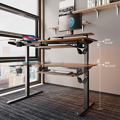 EUREKA ERGONOMIC L Shaped Standing Desk with Keyboard Tray, 61 Inch Electric Height Adjustable Computer Desk, Dual Motor Sit Stand Desk, Stand Up Corner Gaming Table with RGB Monitor Stand,Walnut/Left