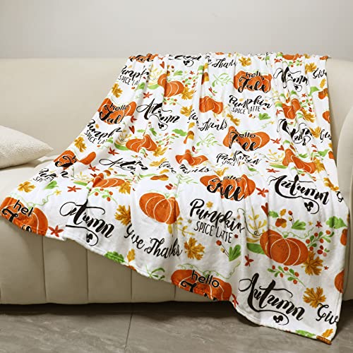 Fall Home Decor Throw Blanket Thanksgiving Soft Fall Blanket Polyester Fiber Cozy Fuzzy Autumn Throw Blanket for Couch Bed Sofa Thanksgiving Decor, 60 x 50 Inch(Pumpkins)