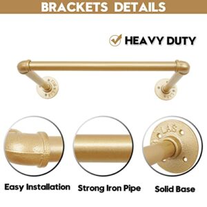 AddGrace Industrial Pipe Clothing Rack 20.5" Gold Clothing Rack DIY Heavy Duty Garment Rack 2Pack Wall Mounted Clothes Rack Closet Rod for Hanging Clothes (Gold) 52cm