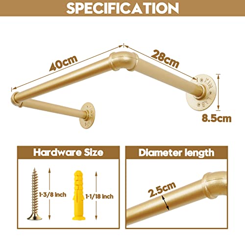 AddGrace Industrial Pipe Clothing Rack 20.5" Gold Clothing Rack DIY Heavy Duty Garment Rack 2Pack Wall Mounted Clothes Rack Closet Rod for Hanging Clothes (Gold) 52cm