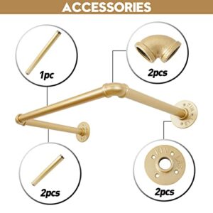 AddGrace Industrial Pipe Clothing Rack 20.5" Gold Clothing Rack DIY Heavy Duty Garment Rack 2Pack Wall Mounted Clothes Rack Closet Rod for Hanging Clothes (Gold) 52cm