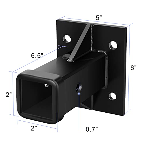 DACK Hitch Wall Mount, Bolt-On Receiver Tube Adapter, 2 Inch Opening Hitch Receiver Plate Tube, Bumper Trailer Hitch Receiver, Universal Towever Hitch Extender, Max Load 15000LBS (Include Pin&Clip)