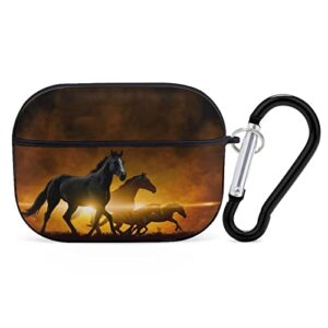 compatible with airpods pro case cover with keychain running horses airpod cases accessories portable shockproof protective case for women men girls hard headphone case for apple airpods pro